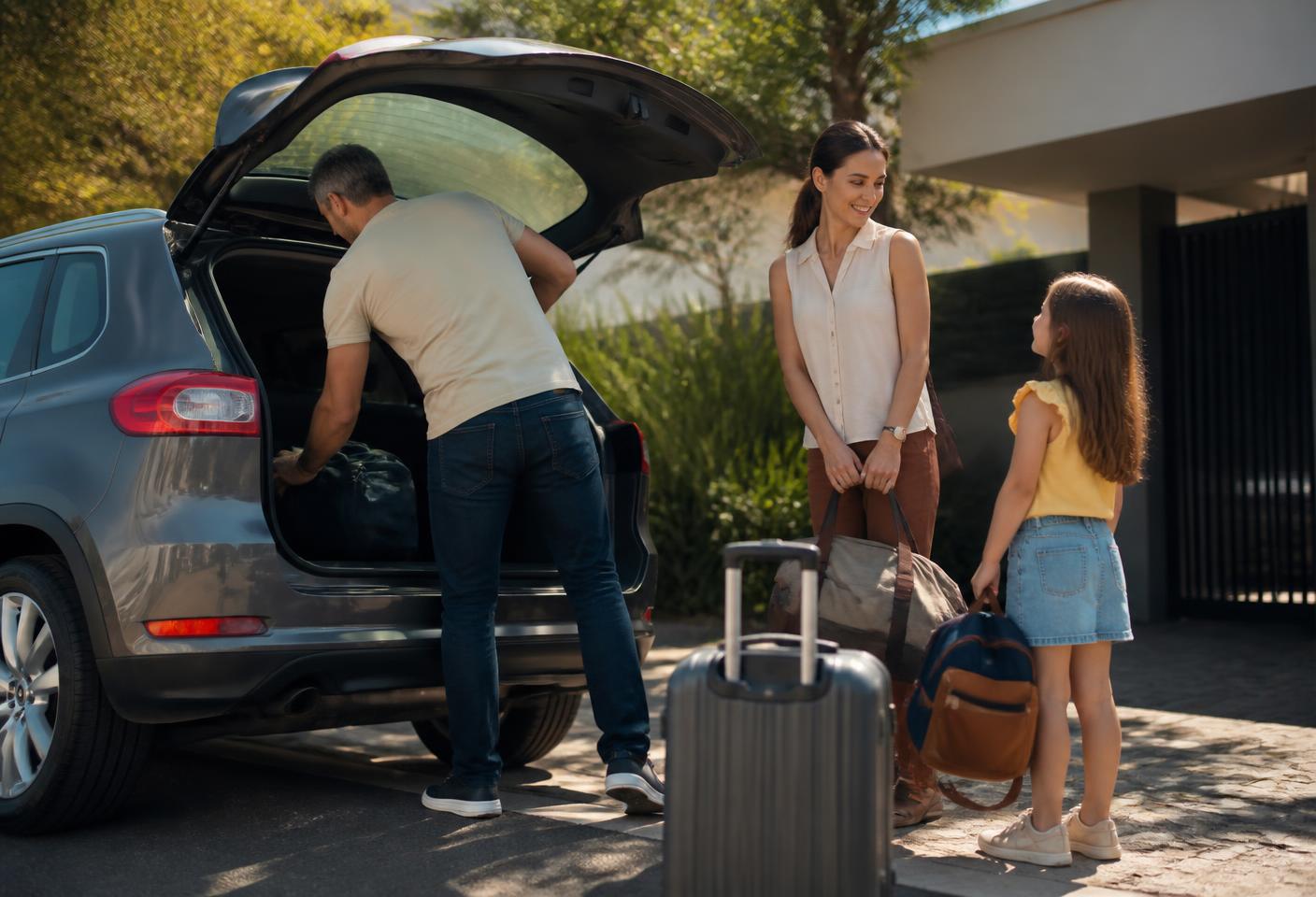 Família preparando o carro para uma viagem